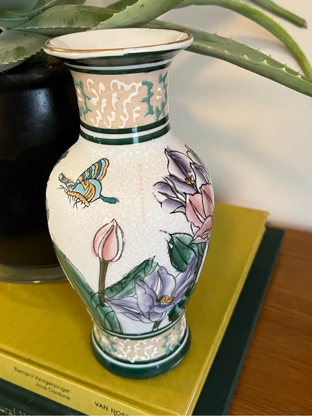 Decorative Floral Ceramic Vase in Pink and Green